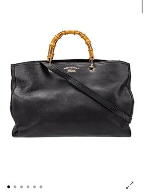 Gucci Black Leather Tote with Bamboo Top Handles